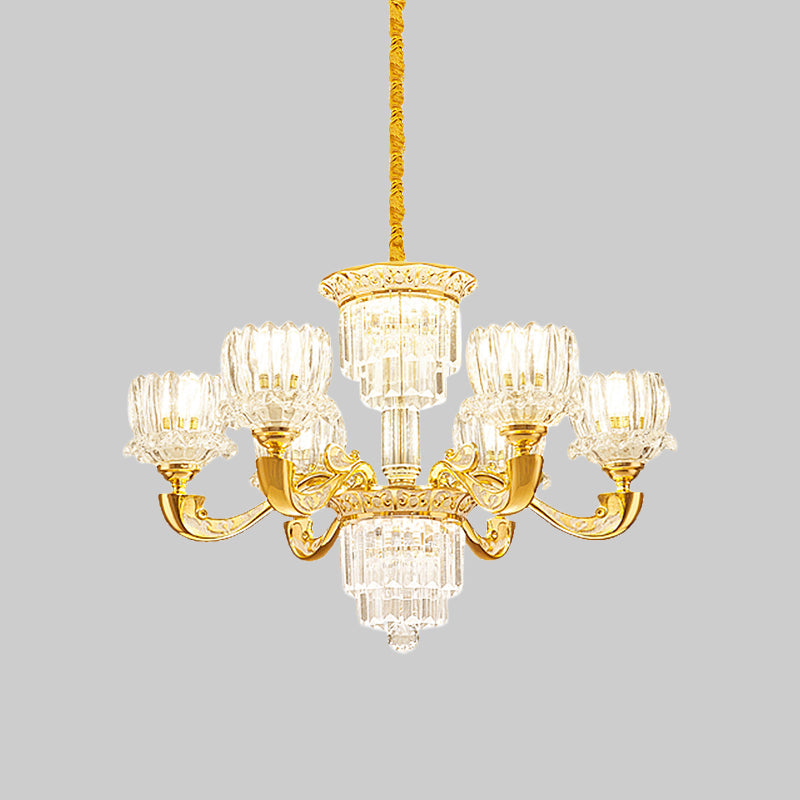 Contemporary Crystal Rectangle Chandelier - Gold Lotus Suspension Light With 6/8 Bulbs For Living