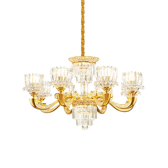 Contemporary Crystal Rectangle Chandelier - Gold Lotus Suspension Light With 6/8 Bulbs For Living