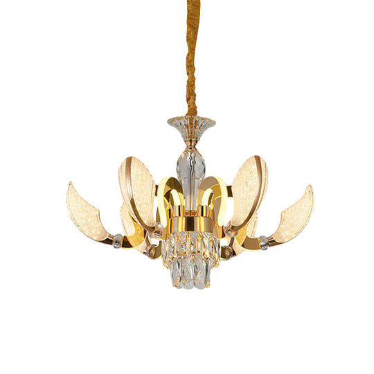 Modern Shell-Shaped Pendant Chandelier - 6-Light Crystal Hanging Light Kit In Gold