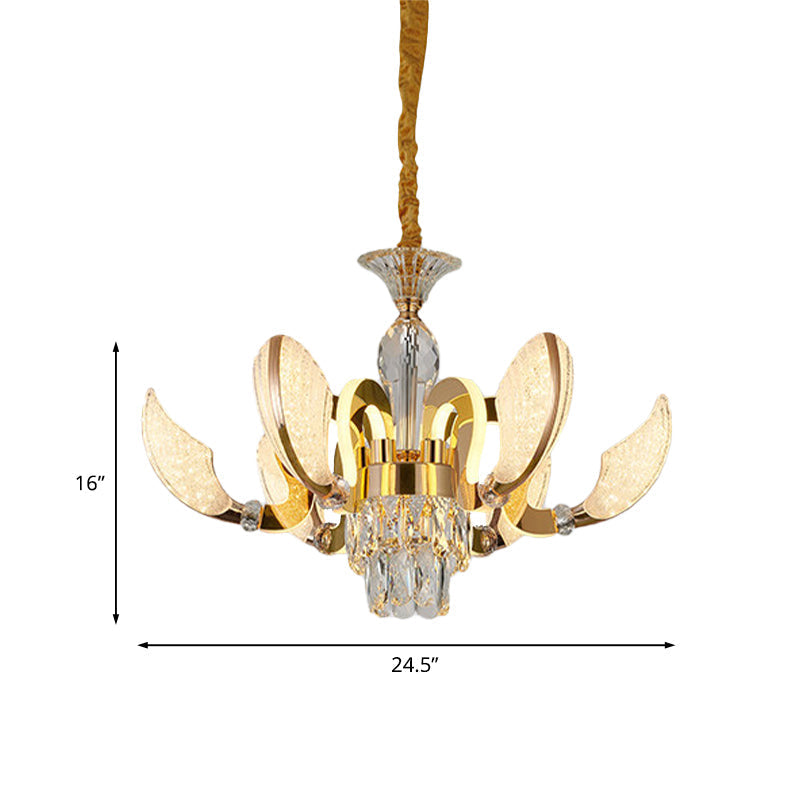 Modern Shell-Shaped Pendant Chandelier - 6-Light Crystal Hanging Light Kit In Gold