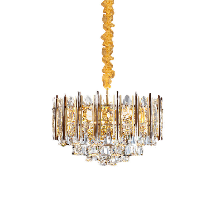 Contemporary Gold Ceiling Chandelier - Beveled Crystal 7-Bulb Conic Suspension Pendant