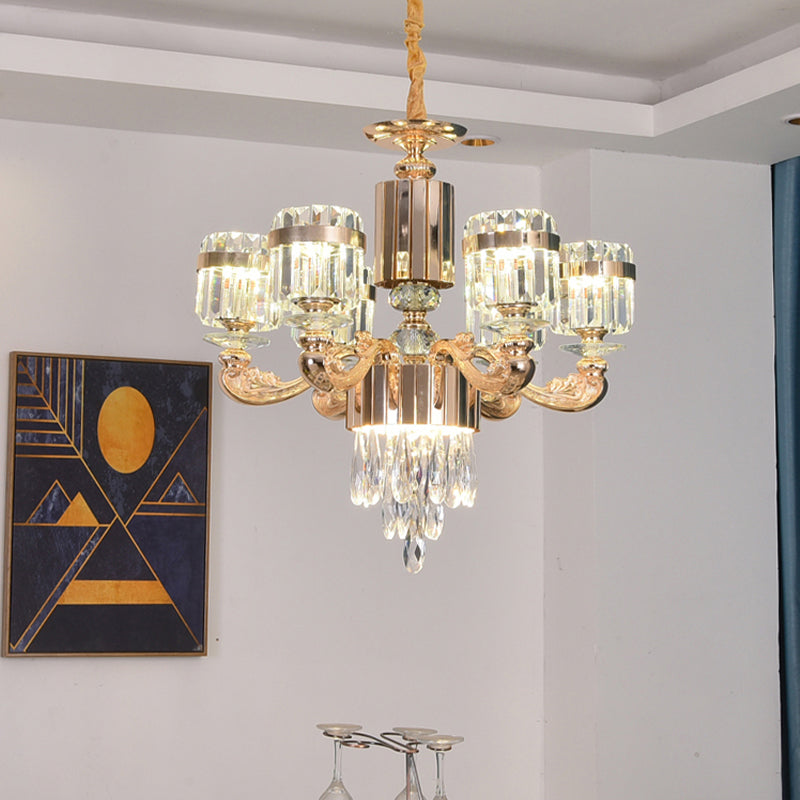 Modern Gold Crystal Chandelier - 6/8 Cylinder Lights Pendant Lamp For Table And Ceiling 6 /