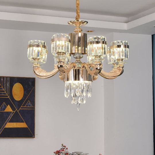 Modern Gold Crystal Chandelier - 6/8 Cylinder Lights Pendant Lamp For Table And Ceiling