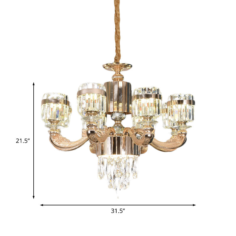 Modern Gold Crystal Chandelier - 6/8 Cylinder Lights Pendant Lamp For Table And Ceiling