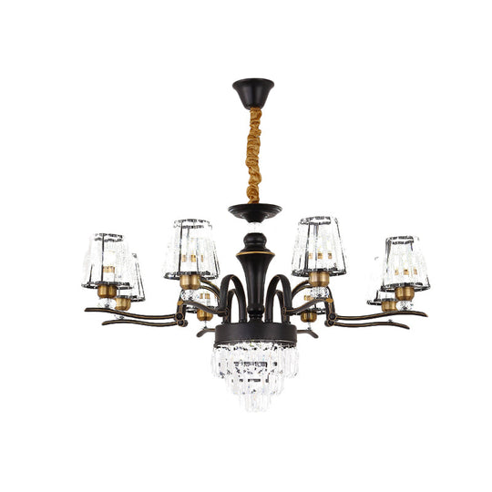 Modern Crystal Black Conical Ceiling Light Chandelier Pendant Lamp - 6/8 Heads For Living Room