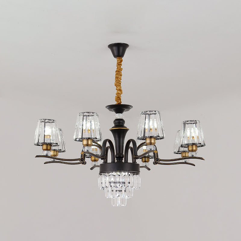 Modern Crystal Black Conical Ceiling Light Chandelier Pendant Lamp - 6/8 Heads For Living Room