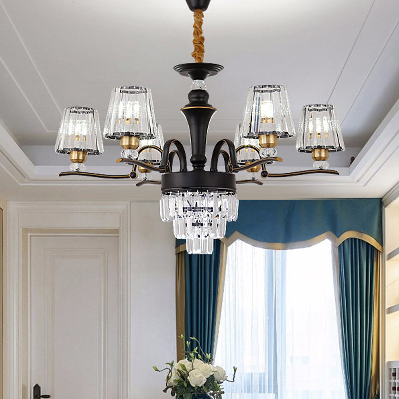 Modern Crystal Black Conical Ceiling Light Chandelier Pendant Lamp - 6/8 Heads For Living Room 6 /