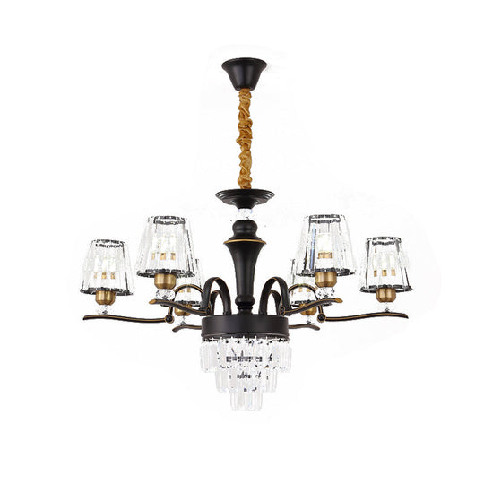 Modern Crystal Black Conical Ceiling Light Chandelier Pendant Lamp - 6/8 Heads For Living Room