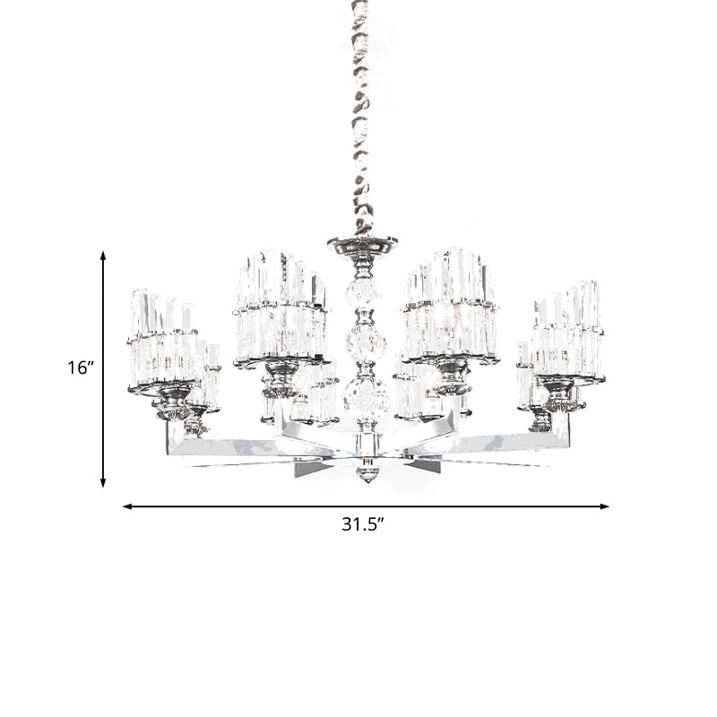 Modern Crystal Arc Chandelier Lamp - Silver 6/8-Bulb Hanging Light Fixture With Radial Design