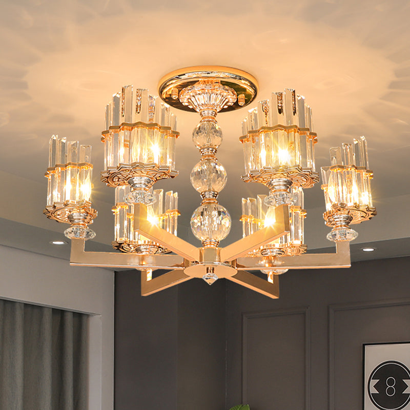 Modern Crystal Arc Chandelier Lamp - Silver 6/8-Bulb Hanging Light Fixture With Radial Design 6 /