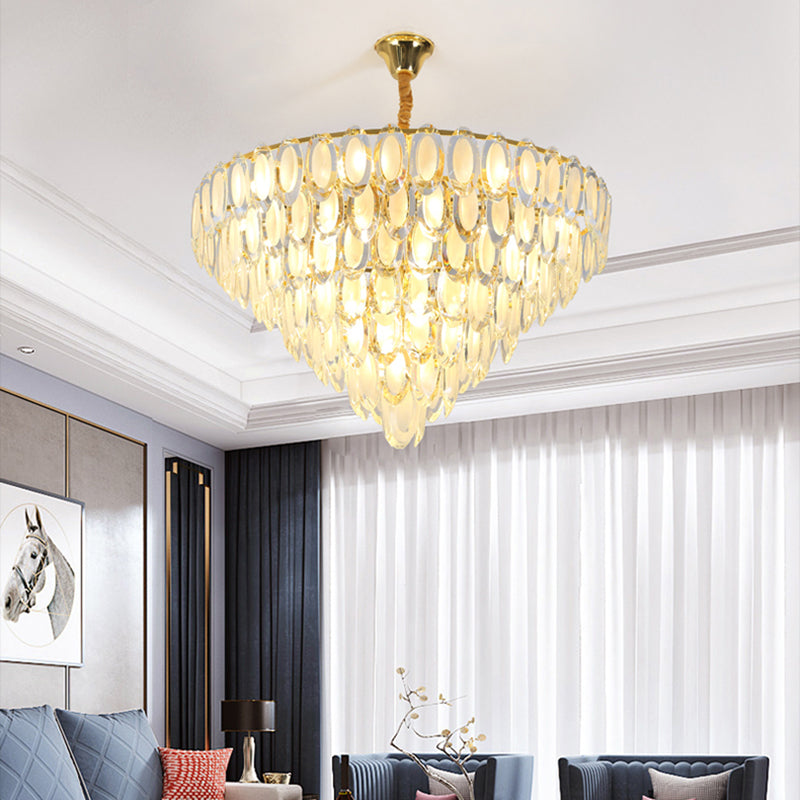 Modern Crystal Gold Semi Flushmount Ceilinight For Living Room - 5-Layered Bulbs Oval Design