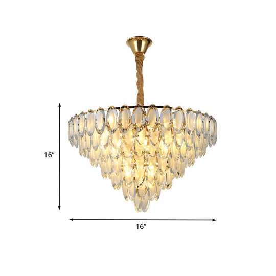 Modern Crystal Gold Semi Flushmount Ceilinight For Living Room - 5-Layered Bulbs Oval Design