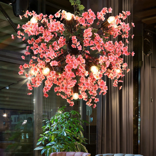 Farmhouse Metal Pink Sputnik Chandelier - 13 Head Flower Pendant Ceiling Light For Restaurants