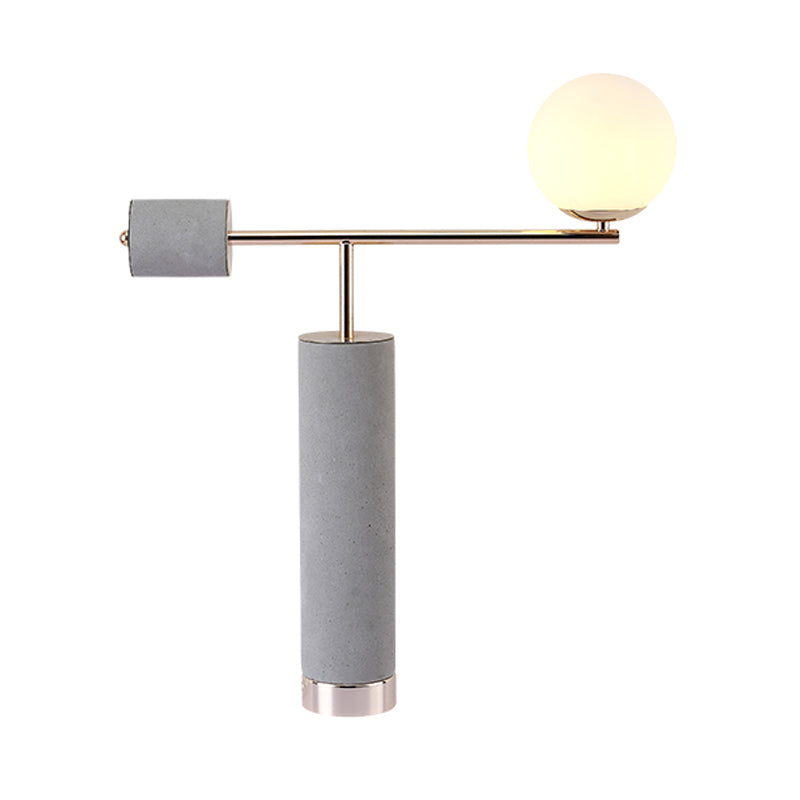 Industrial Grey Cement Table Lamp With Opal Glass Shade - Tubular Design
