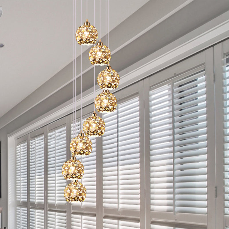 Modern Metallic Ceiling Light with Amber Crystal Accent - 5/8 Heads Multi Light Kit