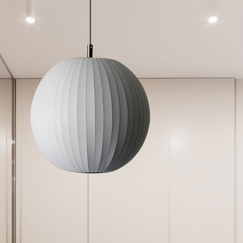 Minimalist White Sphere Pendant Light for Dining Room - 12"/16" Wide Fabric Fixture