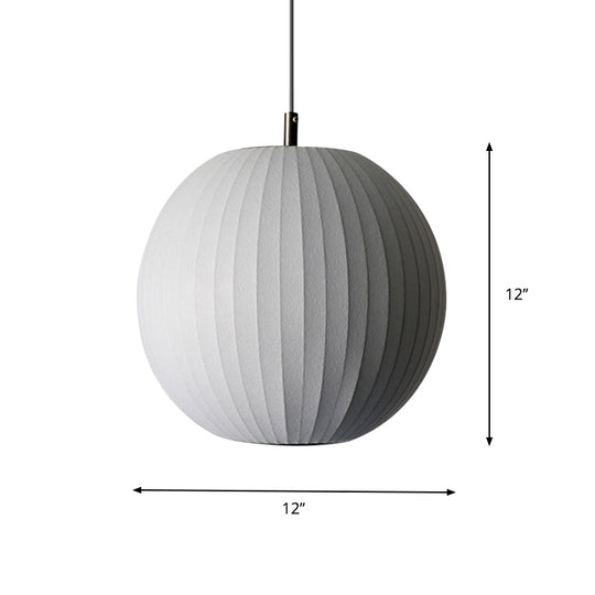 Minimalist White Sphere Pendant Light for Dining Room - 12"/16" Wide Fabric Fixture