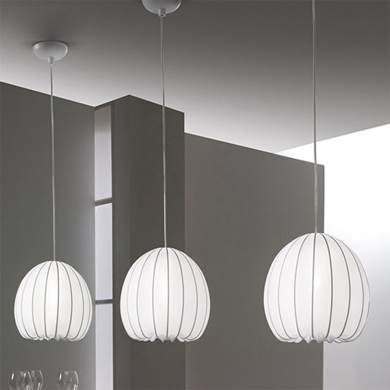 Simple White Fabric Pendant Light For Table - 1-Light Hemisphere Drop Ceiling Lamp