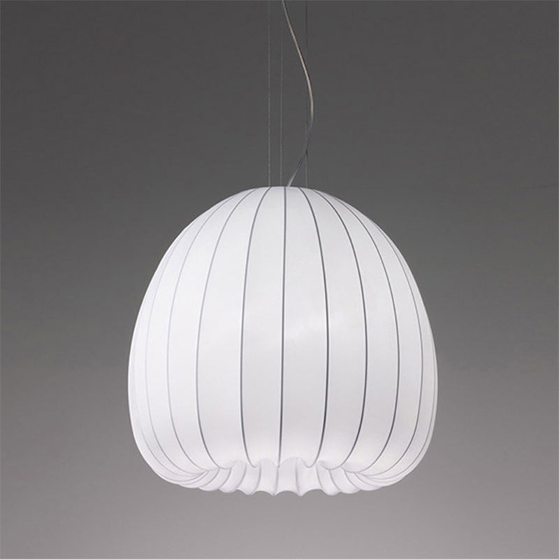 Simple White Fabric Pendant Light For Table - 1-Light Hemisphere Drop Ceiling Lamp