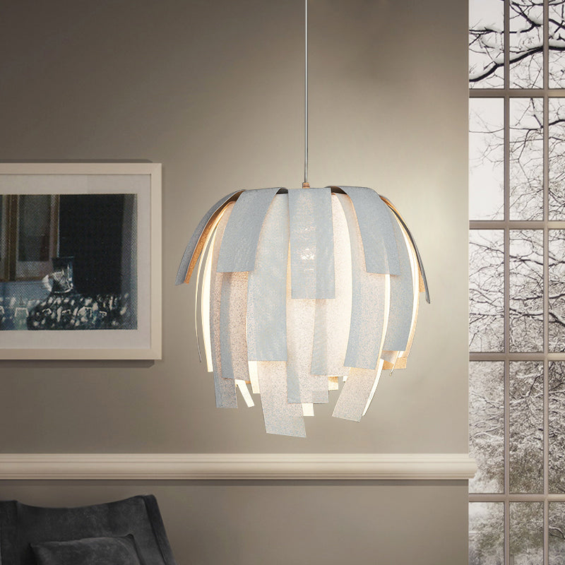 Contemporary Fringe Pendant Lamp: White Fabric Sphere Design 1 Bulb