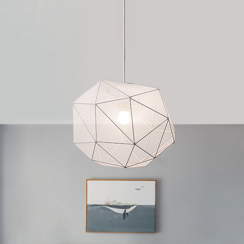 Modern Geometric Hanging Pendant Light for Bedroom in Black/White Fabric