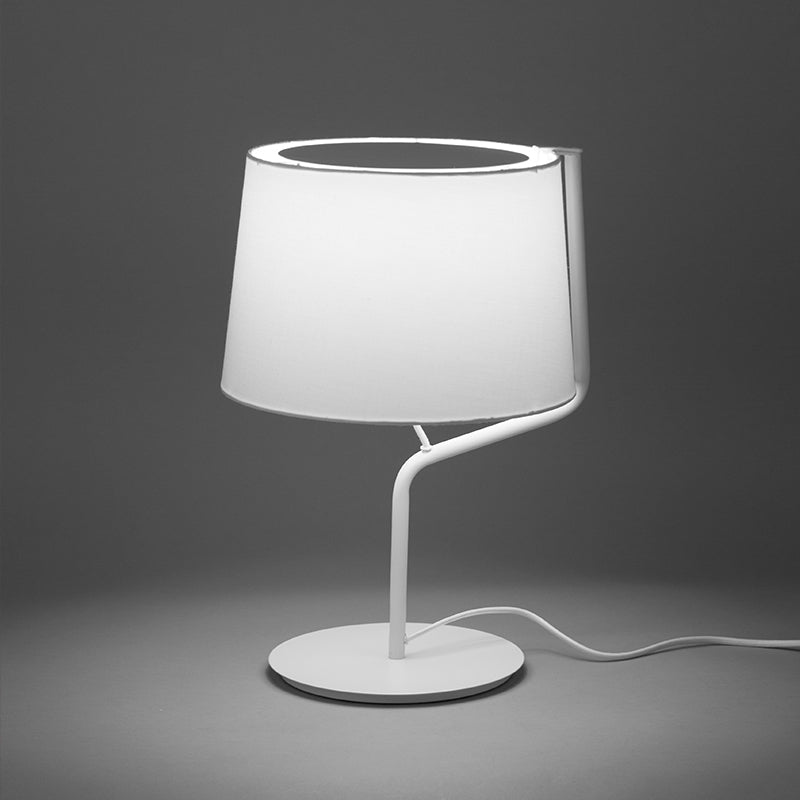 Minimalist White Drum Table Lamp - 1-Light Nightstand Lighting With Adjustable Arm