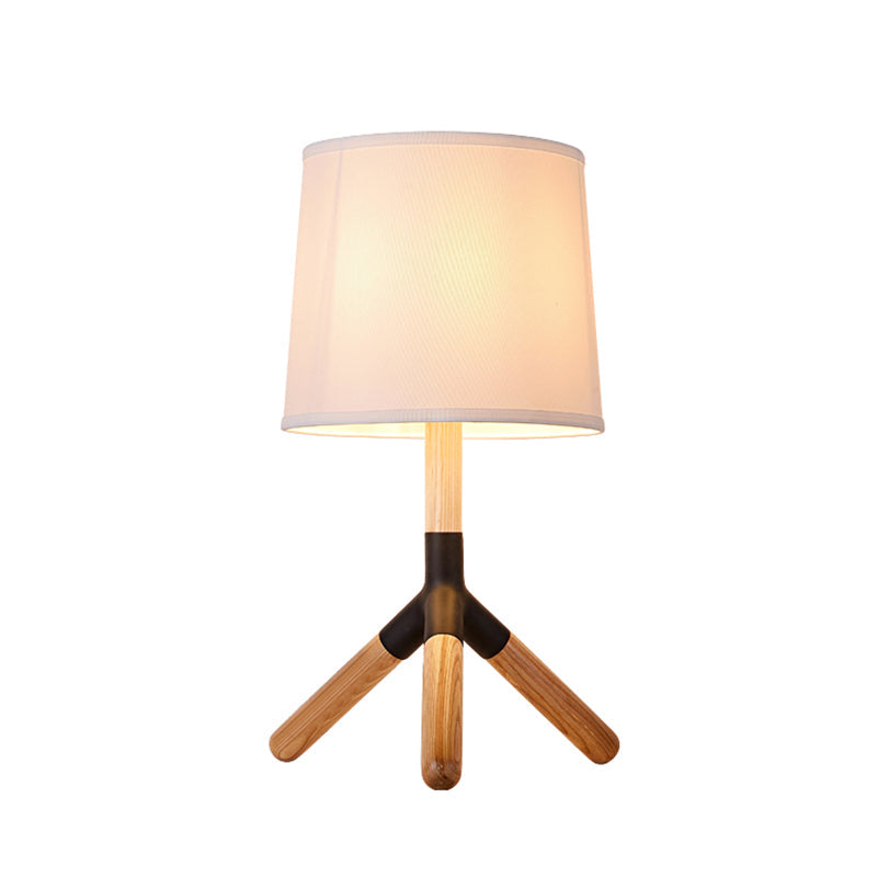 Simplicity Wood Tri-Leg Table Lamp With 1 Light And White Barrel Fabric Shade - Perfect For