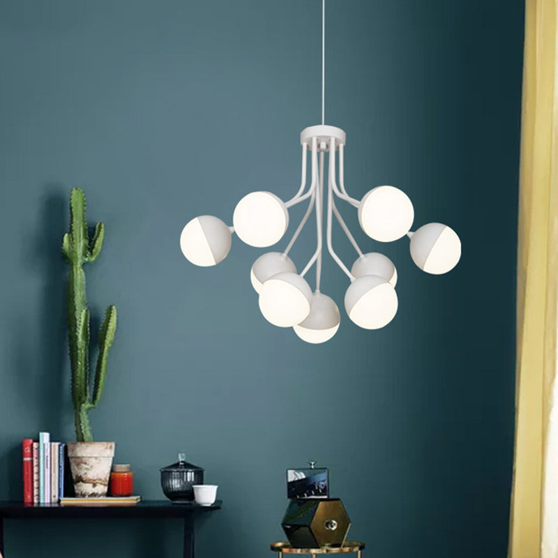 Modern 2-Tier Ball Chandelier Lamp White Acrylic 9-Bulb Suspension Lighting For Dining Room