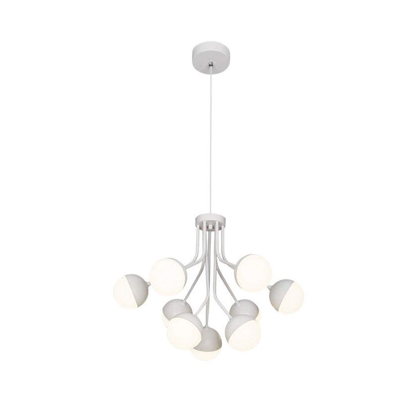 Modern 2-Tier Ball Chandelier Lamp White Acrylic 9-Bulb Suspension Lighting For Dining Room