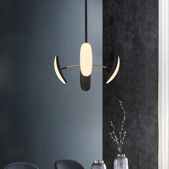 Contemporary Rotatable Oval Chandelier - Acrylic, 4/6 Heads, Black Ceiling Pendant for Dining Room - 18"/21.5" Wide