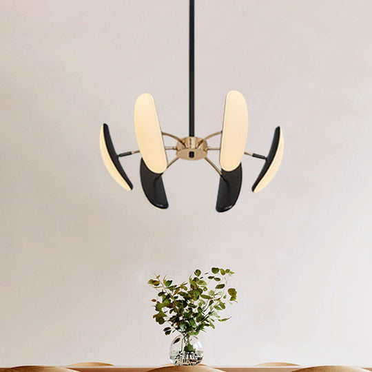 Contemporary Rotatable Oval Chandelier Light - Black Acrylic With Radial Design For Dining Room 4/6