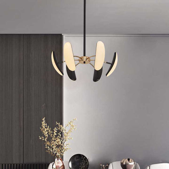 Contemporary Rotatable Oval Chandelier - Acrylic, 4/6 Heads, Black Ceiling Pendant for Dining Room - 18"/21.5" Wide