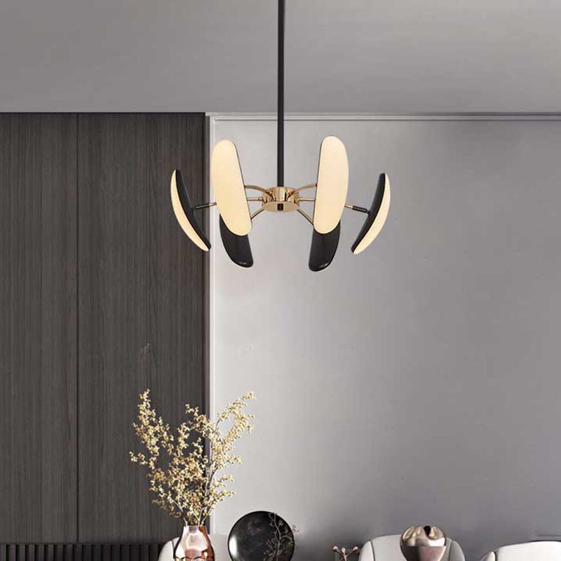 Contemporary Rotatable Oval Chandelier Light - Black Acrylic With Radial Design For Dining Room 4/6