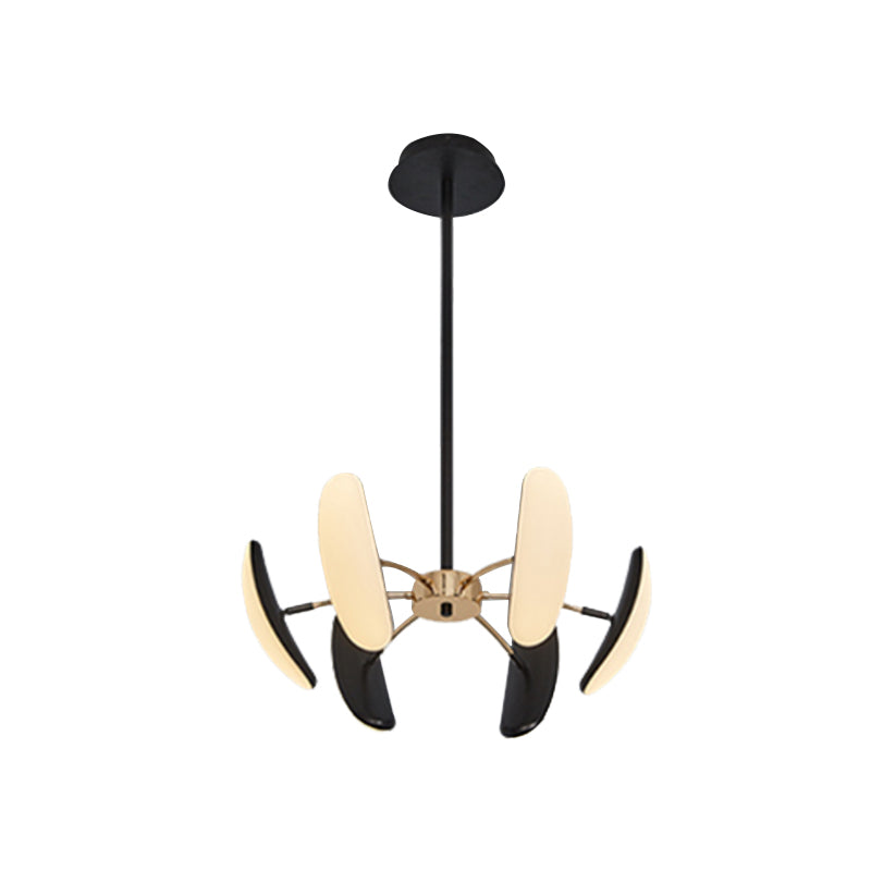 Contemporary Rotatable Oval Chandelier Light - Black Acrylic With Radial Design For Dining Room 4/6