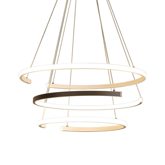 Modern 3-Tier C-Shape Chandelier: Black & White Acrylic LED Hanging Lamp for Living Room