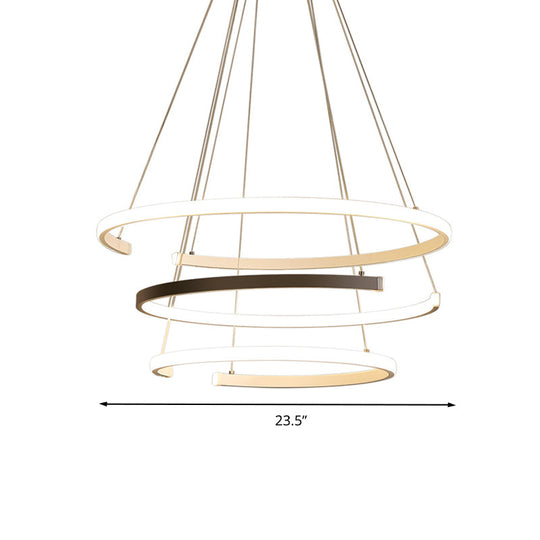 Modern 3-Tier C-Shape Chandelier: Black & White Acrylic LED Hanging Lamp for Living Room