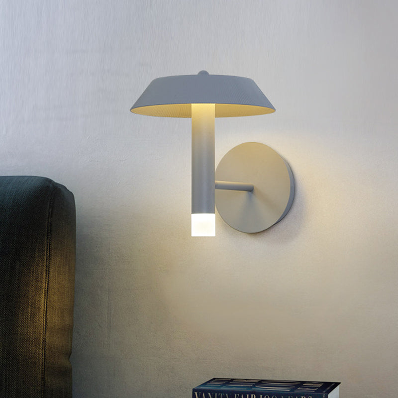 Modern Metallic Led Wall Sconce - Tapered White/Grey Bedroom Lamp Grey