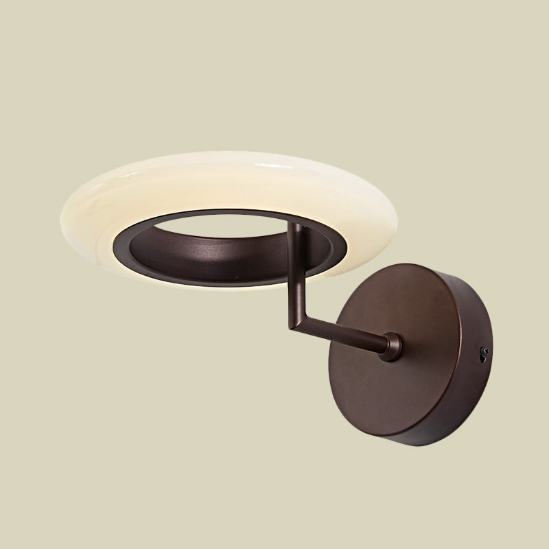 Modern Coffee/White Round Led Wall Lamp With Curved Arm In Warm/Natural Light - Acrylic Lighting