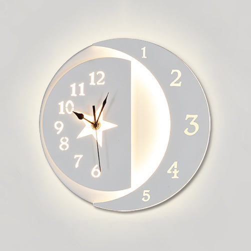 Modern White Led Wall Clock - Indoor Acrylic And Metal Mount For Kids / A
