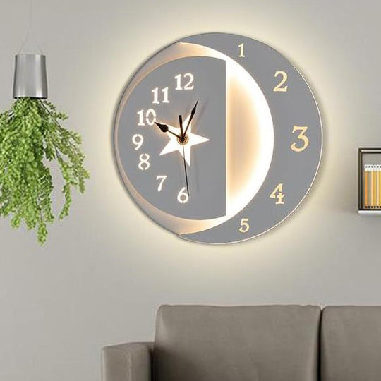 Modern White Led Wall Clock - Indoor Acrylic And Metal Mount For Kids