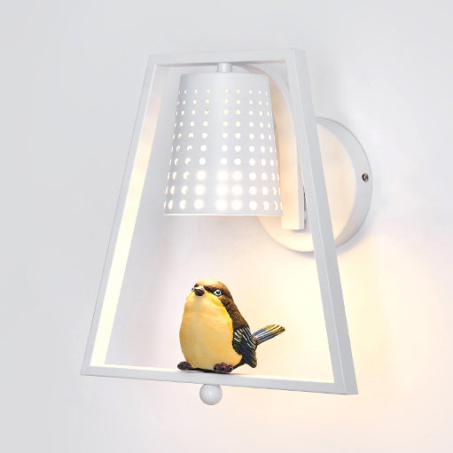 Cute Bird Kids Wall Light With Metal Shade - Child Bedroom Sconce White / B