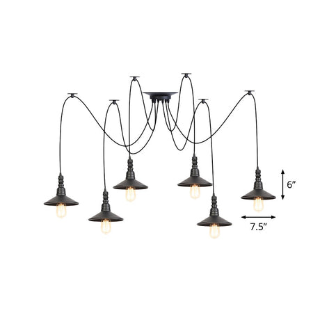 Vintage Iron Saucer Led Pendant - Black 2/3/6 Lights Bar Swag Pendulum Lamp