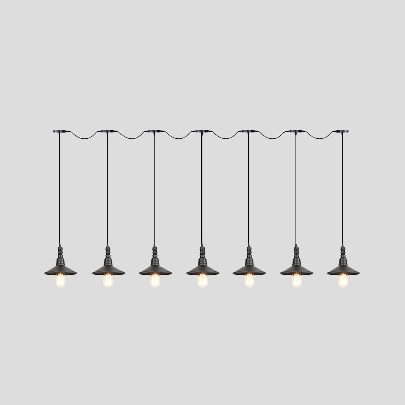 Industrial Black Iron Pendant Light With Saucer Design - Multi-Pendant Fixture 3/5/7 Heads Tandem