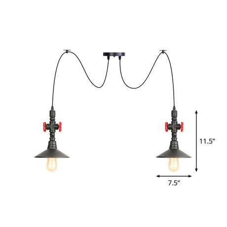 Iron Black Multi-Light Chandelier Saucer Vintage Style Ceiling Pendant Lamp With Valve Decor - 2/3/6