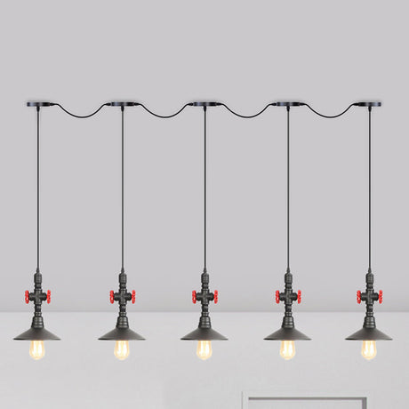 Industrial Saucer Tandem Pendant Lamp - Black (3/5/7-Bulb) For Restaurant Lighting 5 /
