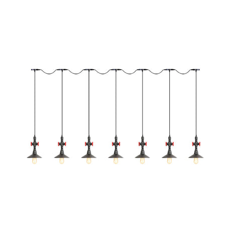 Industrial Saucer Tandem Pendant Lamp - Black (3/5/7-Bulb) For Restaurant Lighting