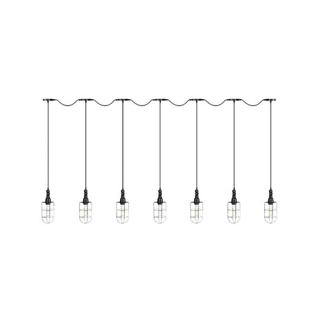 3/5/7-Head Iron Tandem Ceiling Light In Rustic Black Finish With Wire Cage - Perfect For Restaurants