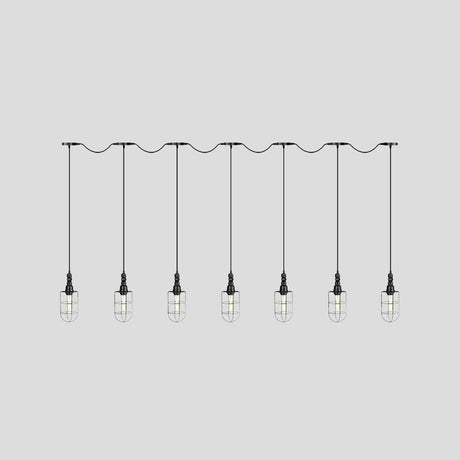 3/5/7-Head Iron Tandem Ceiling Light In Rustic Black Finish With Wire Cage - Perfect For Restaurants