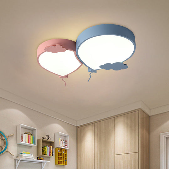 Kids Led Blue Flush Mount Ceiling Light With Balloon Lighting Fixture And Acrylic Shade In