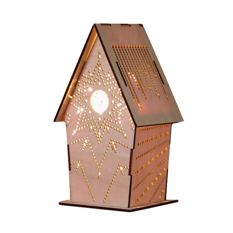 Kids Wooden Usb Led Table Night Light With Loving Heart/Star/Flower Pattern - Brown Lodge Small Size